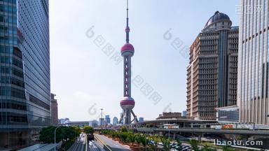 上海东方明珠广播电视塔车流固定延时摄影